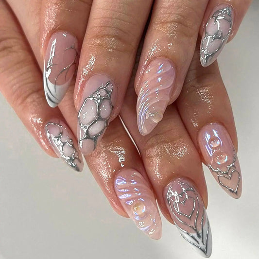 Almond Press On Nails 3D Stereoscopic